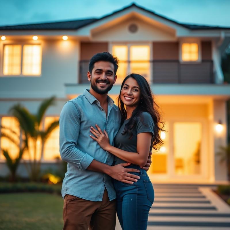 Casal em frente à casa nova conquistada com a PHB.